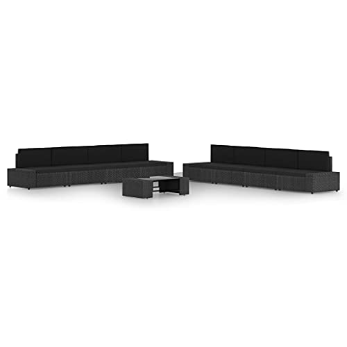 CINDERFUL Gartenmöbel Set 9-TLG. Garten-Lounge-Set mit Kissen Schwarz Poly Rattan von CINDERFUL