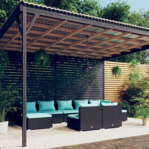 CINDERFUL Gartenmöbel Set 9-TLG. Garten-Lounge-Set mit Kissen Schwarz Poly Rattan von CINDERFUL