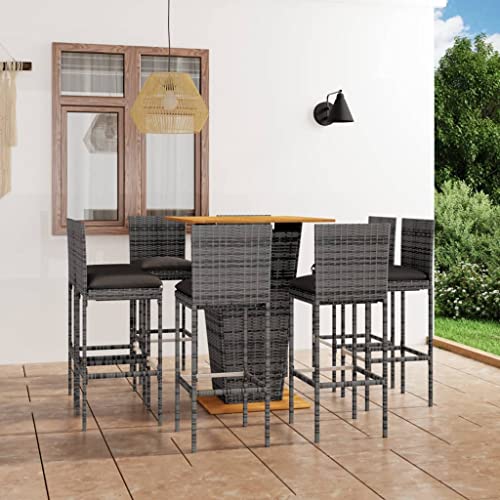 CINDERFUL Gartenmöbel Set 9-TLG. Gartenbar-Set mit Kissen Poly Rattan Grau von CINDERFUL