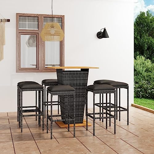 CINDERFUL Gartenmöbel Set 9-TLG. Gartenbar-Set mit Kissen Poly Rattan Grau von CINDERFUL