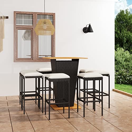 CINDERFUL Gartenmöbel Set 9-TLG. Gartenbar-Set mit Kissen Poly Rattan Schwarz von CINDERFUL