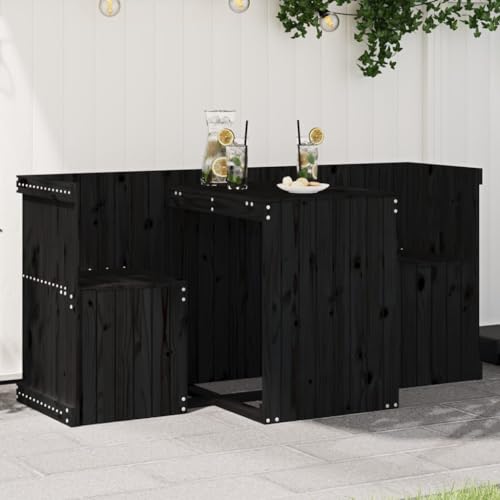 CINDERFUL Gartenmöbel Set Balkonmöbel-Set 2-Sitzer Schwarz Massivholz Kiefer von CINDERFUL