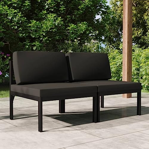 CINDERFUL Gartenmöbel Set Gartensofa 2-Sitzer mit Kissen Aluminium Anthrazit von CINDERFUL
