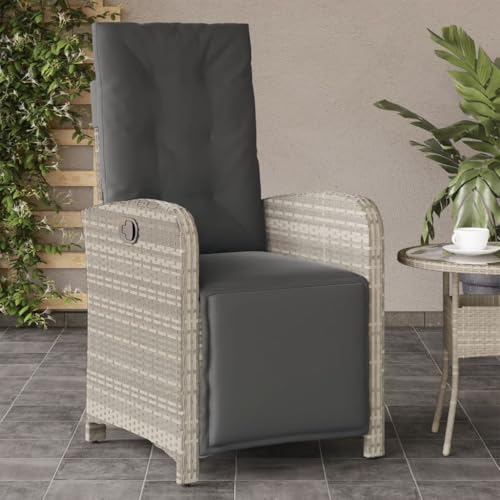 CINDERFUL Gartensessel mit Fußteil Verstellbar Hellgrau Poly Rattan,Entspannender Gartenstuhl mit Verstellbarer Rückenlehne und Fußstütze aus hochwertigem PERattan für den Außenbereich von CINDERFUL