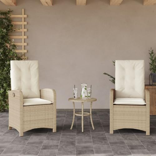 CINDERFUL Gartensessel mit Kissen 2 STK. Verstellbar Beige Poly Rattan Gartenmöbel Gartenstühle von CINDERFUL