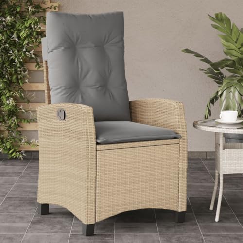 CINDERFUL Gartensessel mit Kissen Verstellbar Beigemischung Poly Rattan Gartenmöbel Gartenstühle von CINDERFUL