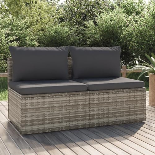 CINDERFUL Gartensofa 2-Sitzer mit Kissen Grau Poly Rattan Terrassen Sitzmöbel von CINDERFUL