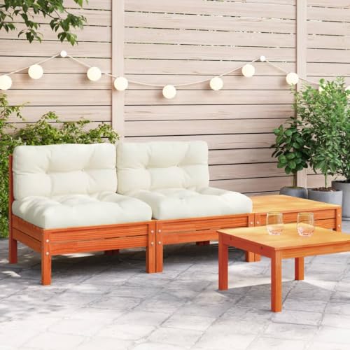 CINDERFUL Gartensofa mit Kissen und Hocker 2-Sitzer,Komfortable 2erGartenliege aus massivem Kiefernholz – ideal für gemütliche Stunden im Garten Gartensitzmöbel von CINDERFUL