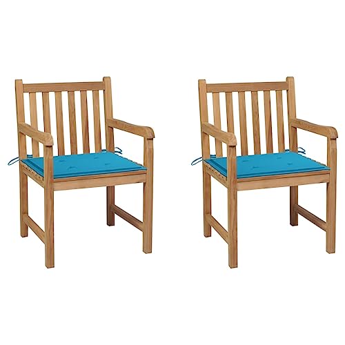 CINDERFUL Gartenstühle 2 STK. mit Blauen Kissen Massivholz Teak Gartenmöbel Gartenstühle von CINDERFUL