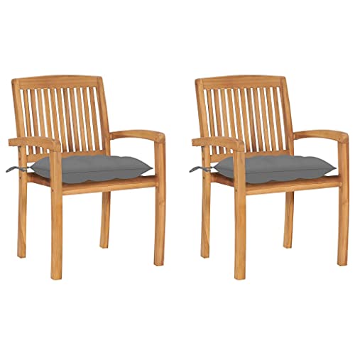 CINDERFUL Gartenstühle 2 STK. mit Grauen Kissen Massivholz Teak Gartenmöbel Gartenstühle von CINDERFUL