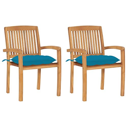CINDERFUL Gartenstühle 2 STK. mit Hellblauen Kissen Massivholz Teak Gartenmöbel Gartenstühle von CINDERFUL