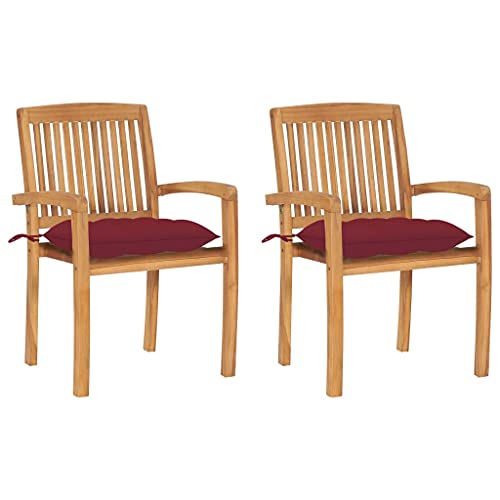 CINDERFUL Gartenstühle 2 STK. mit Weinroten Kissen Massivholz Teak Gartenmöbel Gartenstühle von CINDERFUL