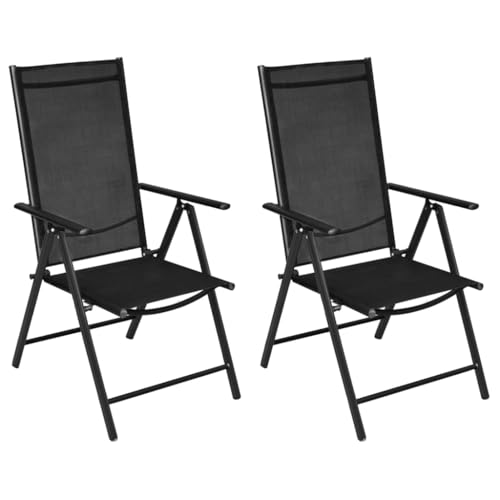 CINDERFUL Gartenstühle Klappbar 2 STK. Aluminium und Textilene Schwarz Gartenmöbel Gartenstühle von CINDERFUL