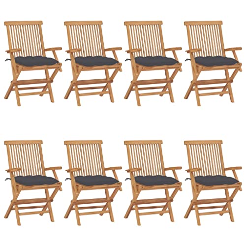 CINDERFUL Gartenstühle mit Anthrazit Kissen 8 STK. Massivholz Teak Gartenmöbel Gartenstühle von CINDERFUL