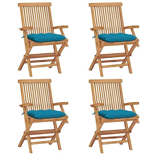 CINDERFUL Gartenstühle mit Hellblauen Kissen 4 STK. Massivholz Teak Gartenmöbel Gartenstühle von CINDERFUL