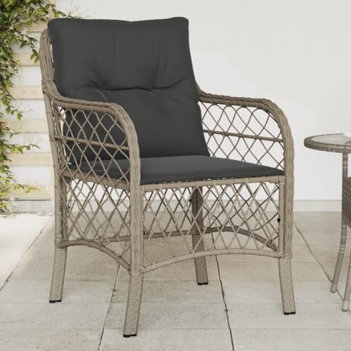 CINDERFUL Gartenstühle mit Kissen 2 STK. Hellgrau Poly Rattan Gartenmöbel Gartenstühle von CINDERFUL