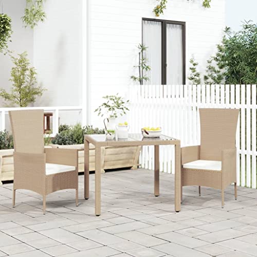 CINDERFUL Gartenstühle mit Kissen 2 STK. Poly Rattan Beige Gartenmöbel Gartenstühle von CINDERFUL