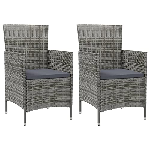 CINDERFUL Gartenstühle mit Kissen 2 STK. Poly Rattan Grau Gartenmöbel Gartenstühle von CINDERFUL