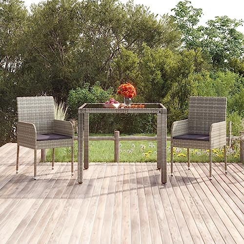 CINDERFUL Gartenstühle mit Kissen 2 STK. Poly Rattan Grau Gartenmöbel Gartenstühle von CINDERFUL