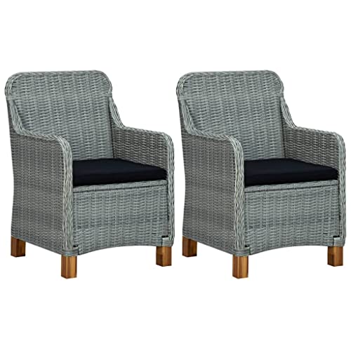 CINDERFUL Gartenstühle mit Kissen 2 STK. Poly Rattan Hellgrau Gartenmöbel Gartenstühle von CINDERFUL