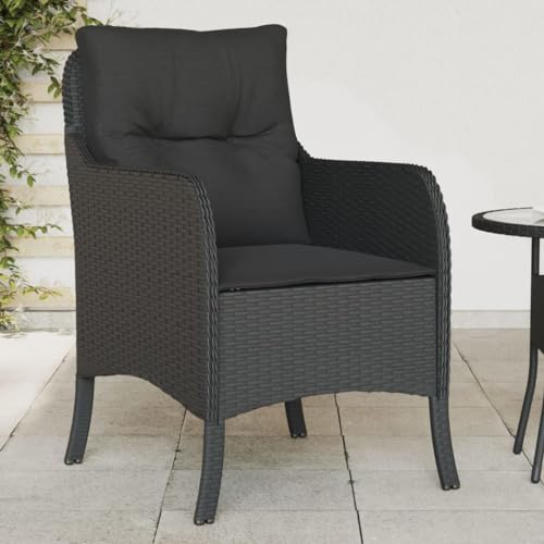 CINDERFUL Gartenstühle mit Kissen 2 STK. Schwarz Poly Rattan Gartenmöbel Gartenstühle von CINDERFUL