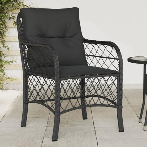 CINDERFUL Gartenstühle mit Kissen 2 STK. Schwarz Poly Rattan Gartenmöbel Gartenstühle von CINDERFUL