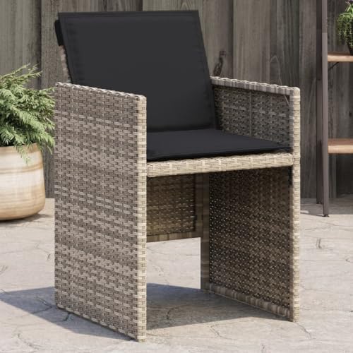 CINDERFUL Gartenstühle mit Kissen 4 STK. Hellgrau Poly Rattan Gartenmöbel Gartenstühle von CINDERFUL