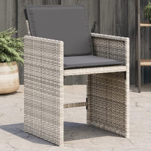 CINDERFUL Gartenstühle mit Kissen 4 STK. Hellgrau Poly Rattan Gartenmöbel Gartenstühle von CINDERFUL