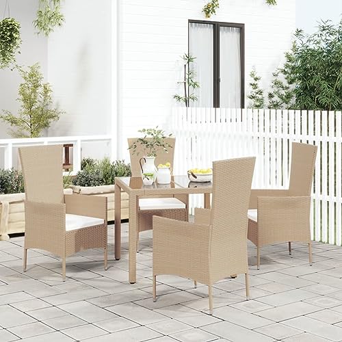 CINDERFUL Gartenstühle mit Kissen 4 STK. Poly Rattan Beige Gartenmöbel Gartenstühle von CINDERFUL