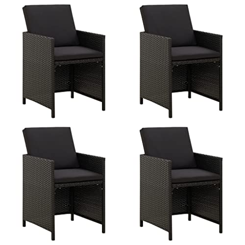 CINDERFUL Gartenstühle mit Kissen 4 STK. Poly Rattan Schwarz Gartenmöbel Gartenstühle von CINDERFUL