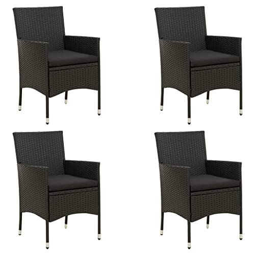 CINDERFUL Gartenstühle mit Kissen 4 STK. Poly Rattan Schwarz Gartenmöbel Gartenstühle von CINDERFUL