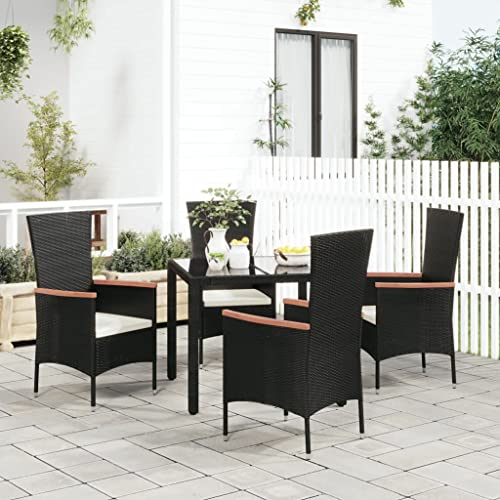 CINDERFUL Gartenstühle mit Kissen 4 STK. Poly Rattan Schwarz Gartenmöbel Gartenstühle von CINDERFUL