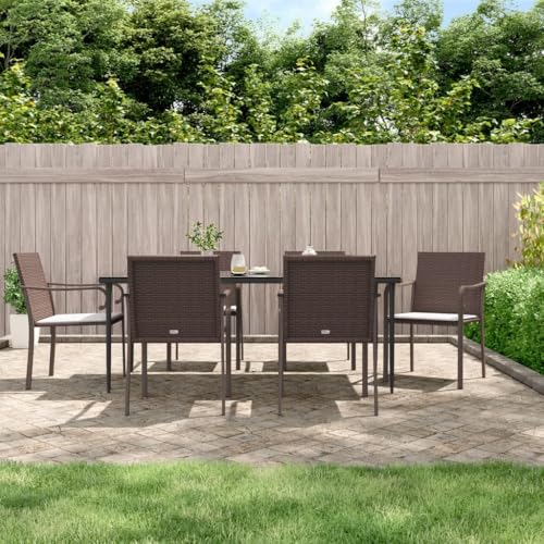 CINDERFUL Gartenstühle mit Kissen 6 STK. Braun 56x59x84 cm Poly Rattan Gartenmöbel Gartenstühle von CINDERFUL