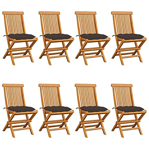 CINDERFUL Gartenstühle mit Taupe Kissen 8 STK. Massivholz Teak Gartenmöbel Gartenstühle von CINDERFUL