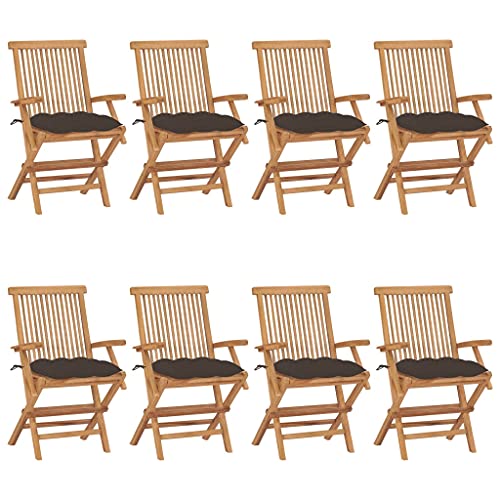 CINDERFUL Gartenstühle mit Taupe Kissen 8 STK. Massivholz Teak Gartenmöbel Gartenstühle von CINDERFUL