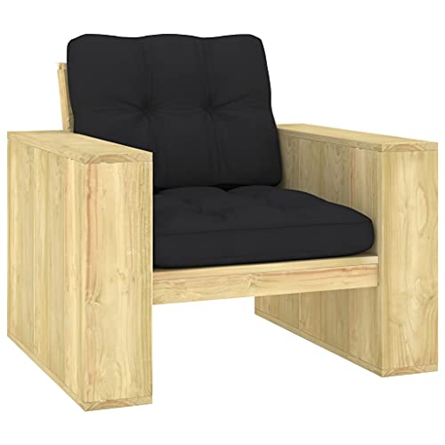 Gartenstuhl mit Schwarzen Kissen Imprägniertes Kiefernholz Gartenmöbel Gartenstühle Gartenstuhl mit Schwarzen Kissen Imprägniertes Kiefernholz Gartenmöbel Gartenstühle von CINDERFUL