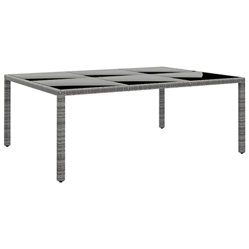 CINDERFUL Gartentisch 200x150x75 cm Hartglas und Poly Rattan Grau Gartenmöbel von CINDERFUL
