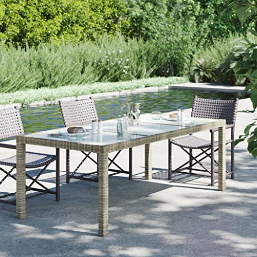 CINDERFUL Gartentisch Grau 190x90x75 cm Hartglas und Poly Rattan Gartenmöbel von CINDERFUL