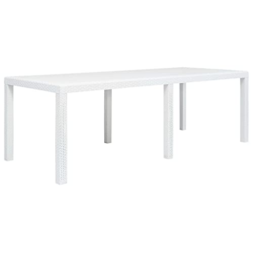 CINDERFUL Gartentisch Weiß 220 x 90 x 72 cm Kunststoff Rattan-Optik Gartenmöbel von CINDERFUL