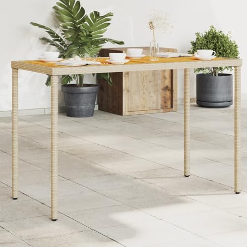 CINDERFUL Gartentisch mit Akazienholz-Platte 115x54x74 cm Poly Rattan Gartenmöbel von CINDERFUL