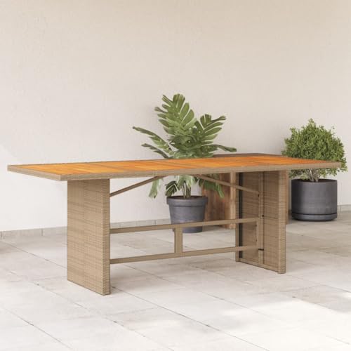 CINDERFUL Gartentisch mit Akazienholz-Platte 190x80x74 cm Poly Rattan Gartenmöbel von CINDERFUL