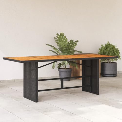 CINDERFUL Gartentisch mit Akazienholz-Platte 190x80x74 cm Poly Rattan Gartenmöbel von CINDERFUL