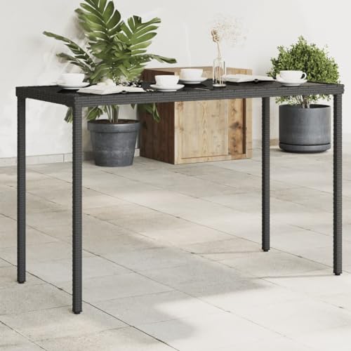 CINDERFUL Gartentisch mit Glasplatte Schwarz 115x54x74 cm Poly Rattan Gartenmöbel von CINDERFUL