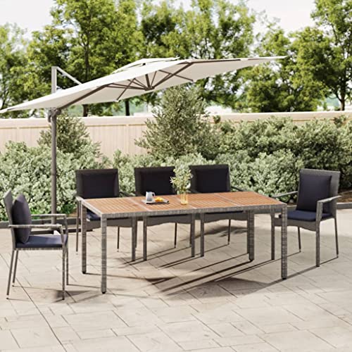 CINDERFUL Gartentisch mit Holzplatte Grau Poly Rattan & Massivholz Akazie Gartenmöbel von CINDERFUL