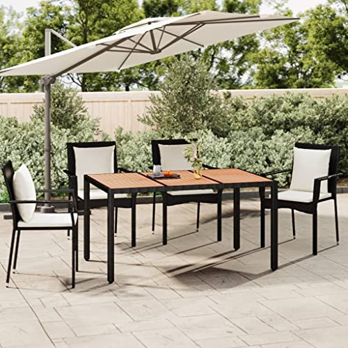 CINDERFUL Gartentisch mit Holzplatte Schwarz Poly Rattan & Akazienholz Gartenmöbel von CINDERFUL