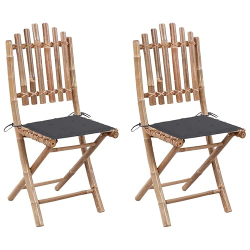 CINDERFUL Klappbare Gartenstühle 2 STK. mit Kissen Bambus Gartenmöbel Gartenstühle von CINDERFUL