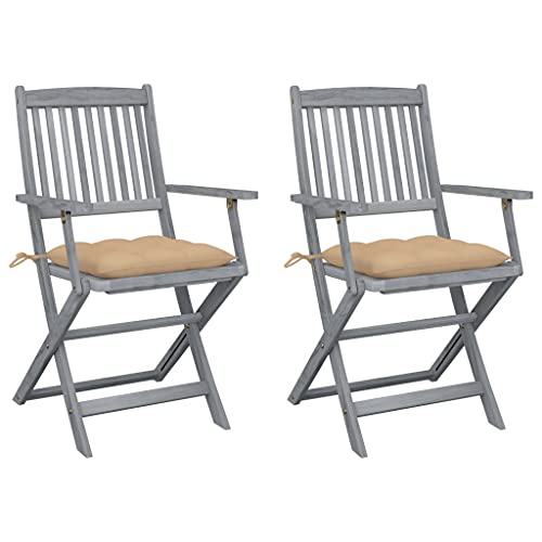 CINDERFUL Klappbare Gartenstühle 2 STK. mit Kissen Massivholz Akazie Gartenmöbel Gartenstühle von CINDERFUL