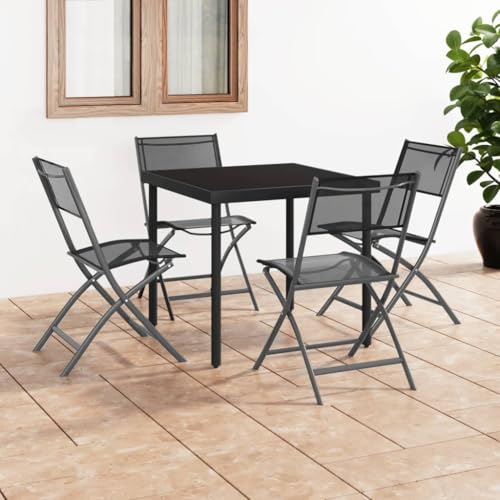 CINDERFUL Klappbare Gartenstühle 4 STK. Schwarz Stahl und Textilene Gartenmöbel Gartenstühle von CINDERFUL