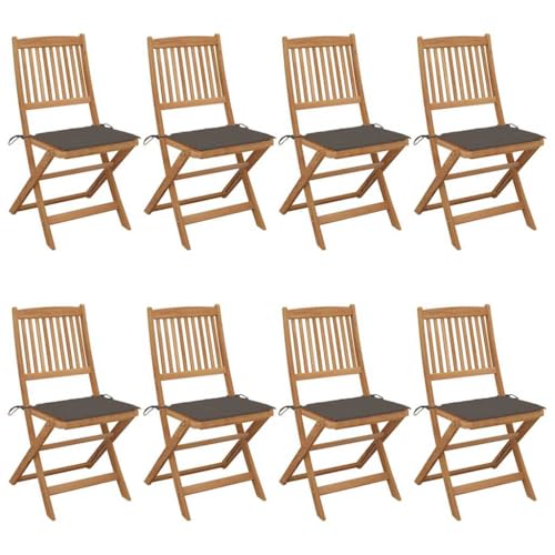 CINDERFUL Klappbare Gartenstühle 8 STK. mit Kissen Massivholz Akazie Gartenmöbel Gartenstühle von CINDERFUL
