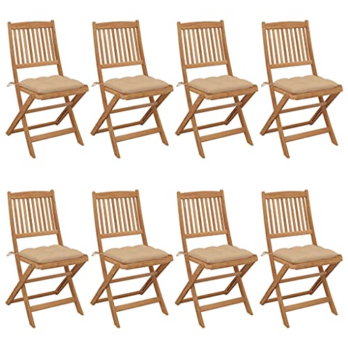 CINDERFUL Klappbare Gartenstühle 8 STK. mit Kissen Massivholz Akazie Gartenmöbel Gartenstühle von CINDERFUL